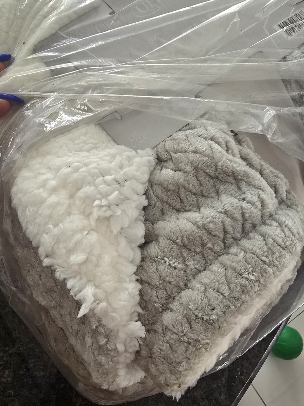 Ulta Beauty Reversible Faux Fur Throw Blanket in White and Light Gray